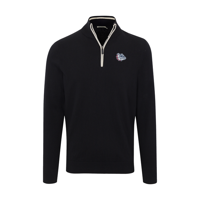 Gonzaga Black with White Trim Luxury Touch Cotton and Cashmere Quarter Zip Sweater