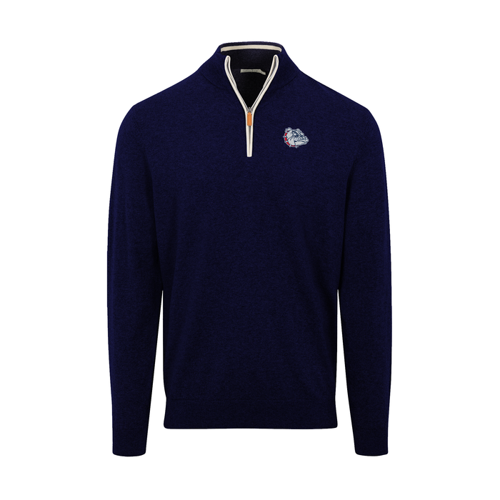 Gonzaga Navy with White Trim Luxury Touch Cotton and Cashmere Quarter Zip Sweater
