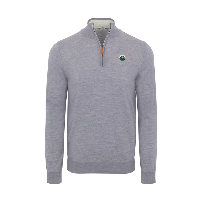 Greenwich Sound Polo Grey Melange Cashmere Touch Australian Merino Quarter Zip Sweater