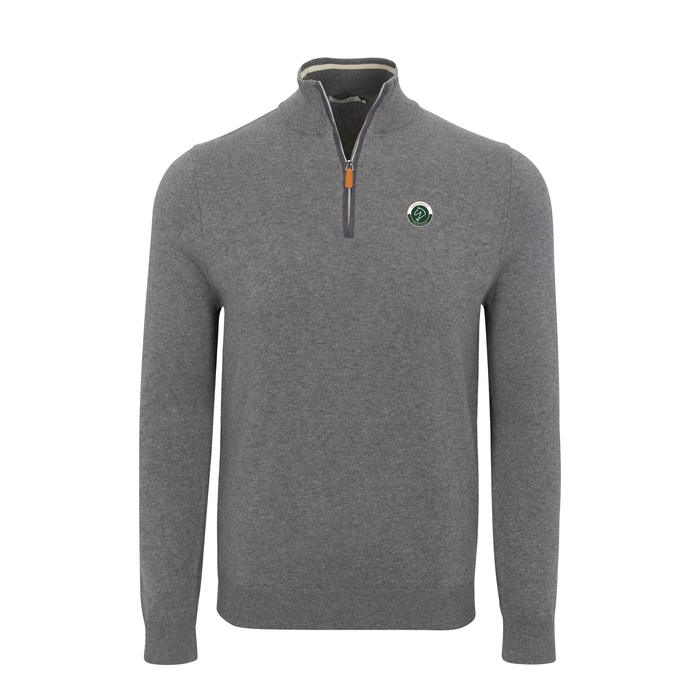 Greenwich Sound Polo Grey with Grey Trim Luxury Touch Cotton and Cashmere Quarter Zip Sweater