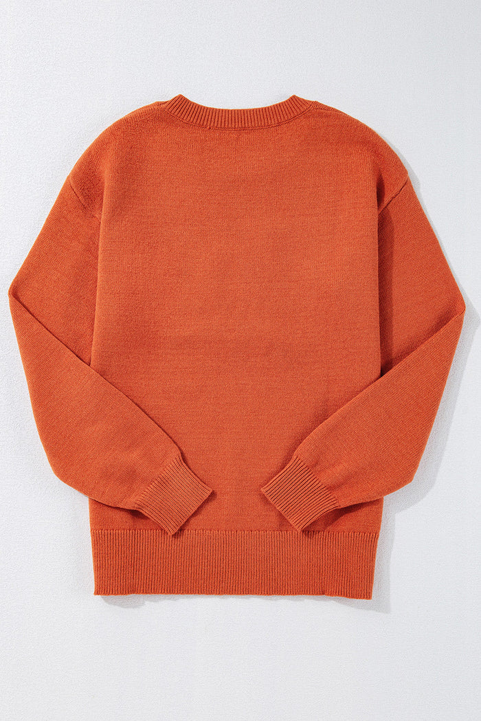 Halloween Boo Drop Shoulder Ribbed Trim Sweater