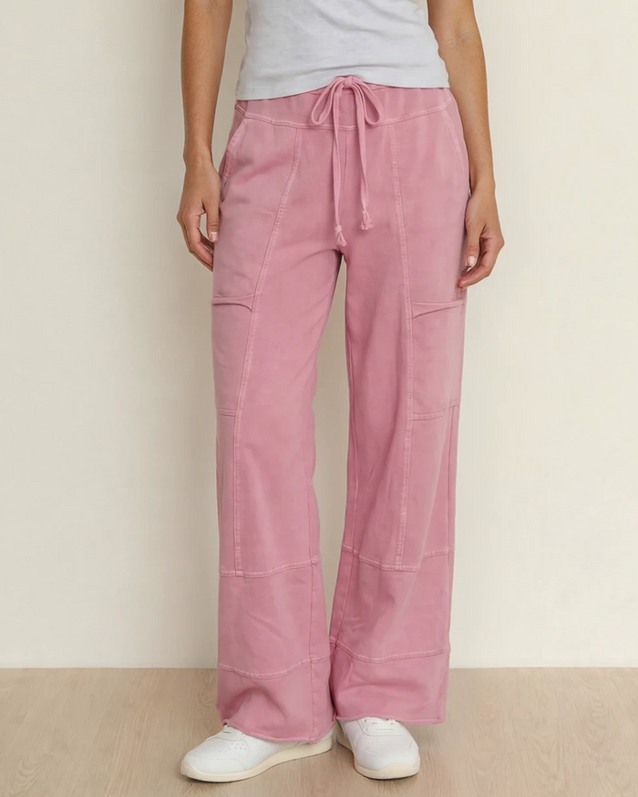 Hannah Mineral Wash Exposed Seam Wide Leg Cargo Pants - Bonbon