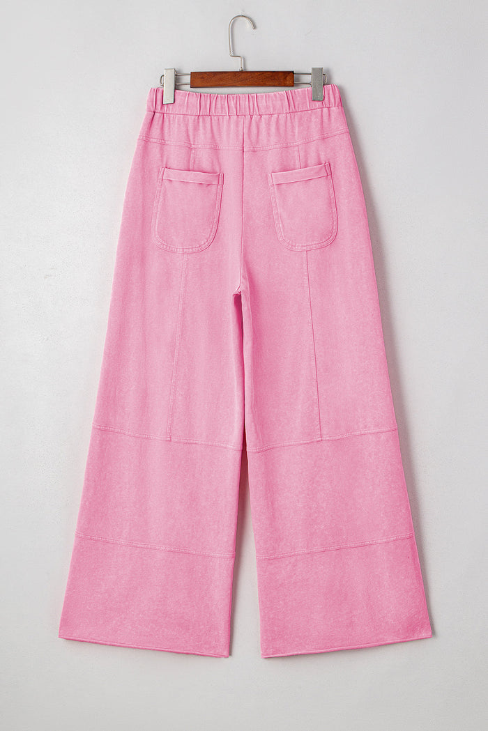 Hannah Mineral Wash Exposed Seam Wide Leg Cargo Pants - Bonbon