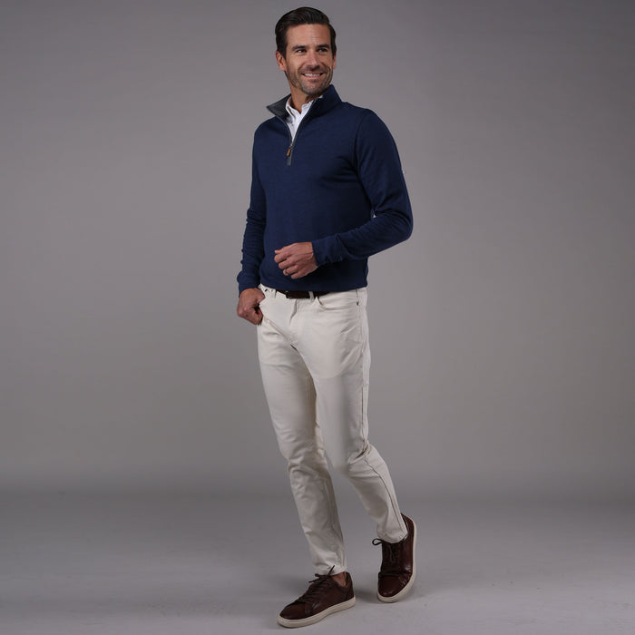 Heather Cloud Cotton Quarter Zip Navy with Grey Trim