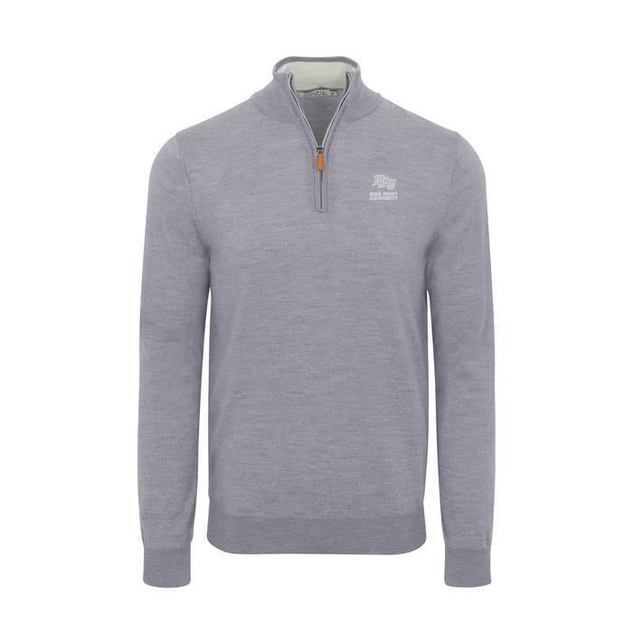 High Point Grey Melange Cashmere Touch Australian Merino Quarter Zip Sweater