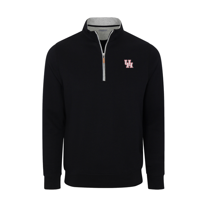 Houston Heather Cloud Cotton Quarter Zip Pullover Black with Light Grey Trim