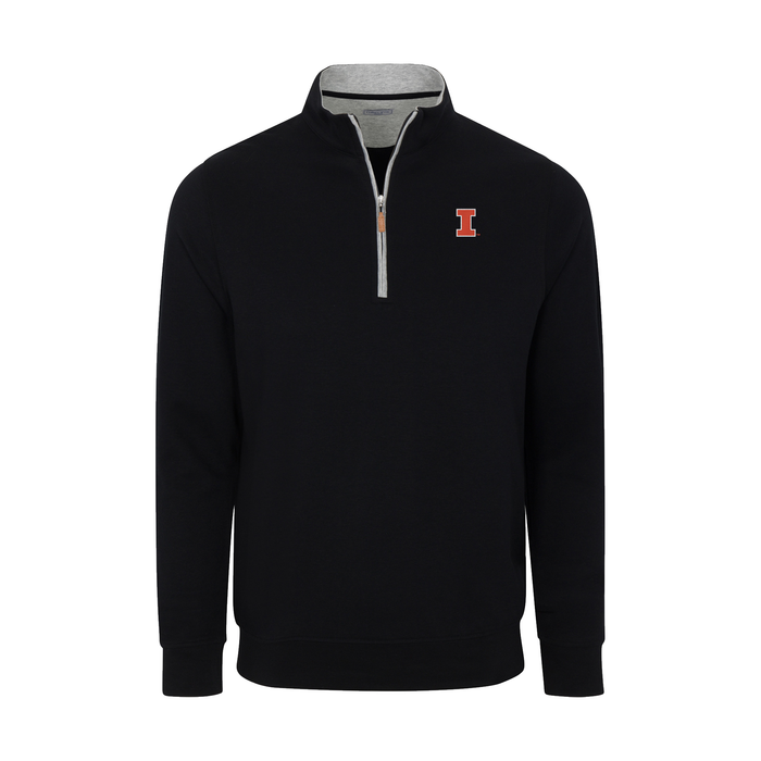 Illinois Heather Cloud Cotton Quarter Zip Pullover Black with Light Grey Trim