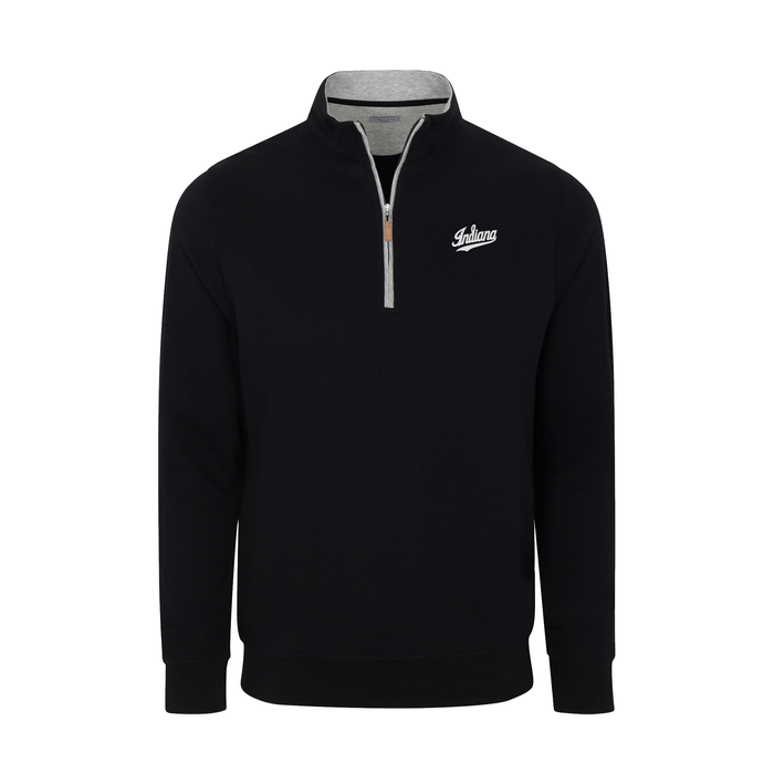 Indiana Heather Cloud Cotton Quarter Zip Pullover Black with Light Grey Trim