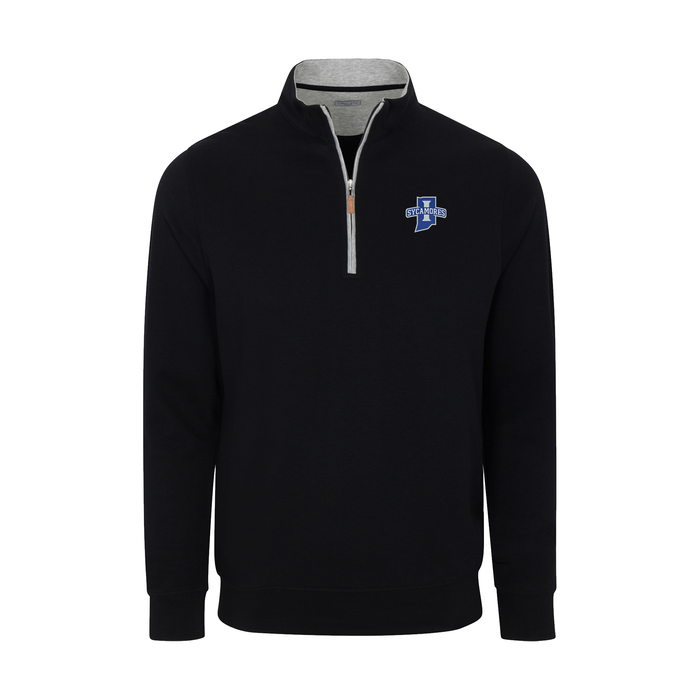 Indiana State Heather Cloud Cotton Quarter Zip Pullover Black with Light Grey Trim