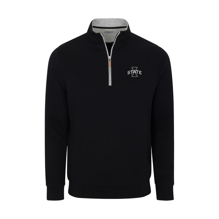 Iowa State Heather Cloud Cotton Quarter Zip Pullover Black with Light Grey Trim