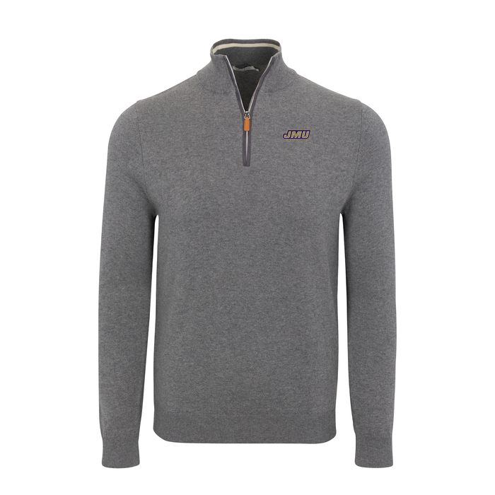 James Madison Grey with Grey Trim Luxury Touch Cotton and Cashmere Quarter Zip Sweater
