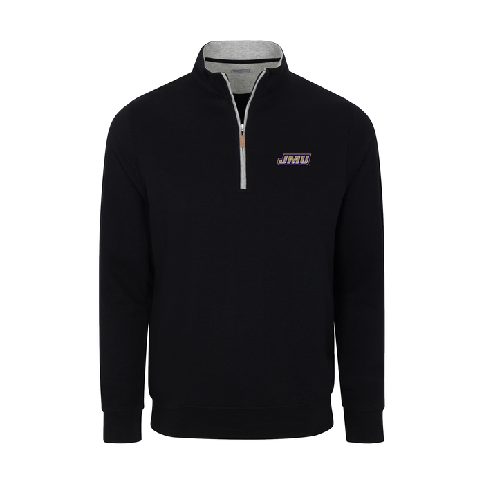 James Madison Heather Cloud Cotton Quarter Zip Pullover Black with Light Grey Trim