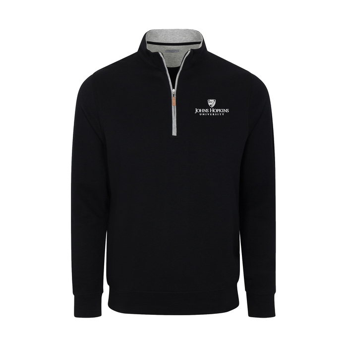 Johns Hopkins Heather Cloud Cotton Quarter Zip Pullover Black with Light Grey Trim