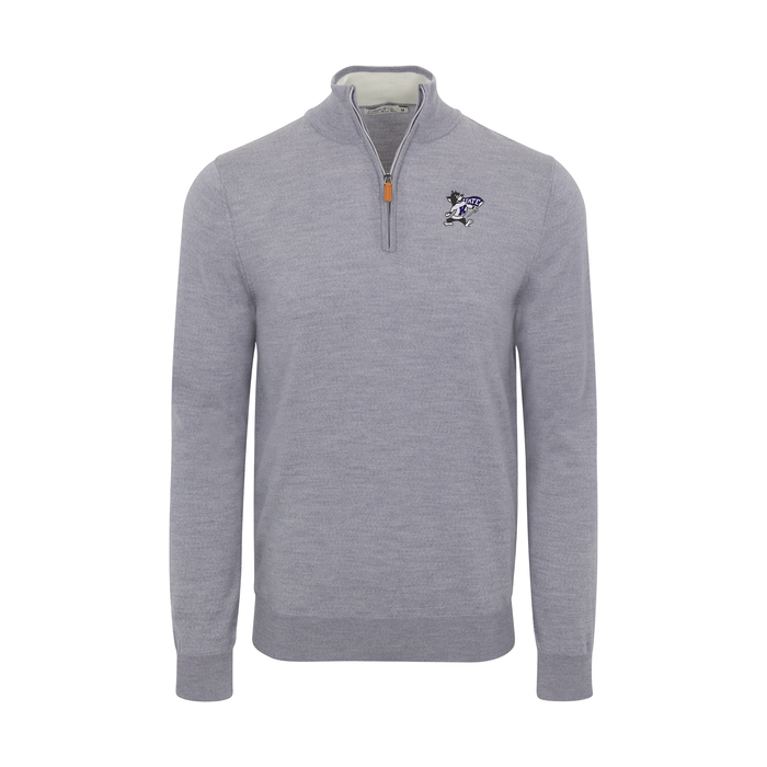 K-State Grey Melange Cashmere Touch Australian Merino Quarter Zip Sweater