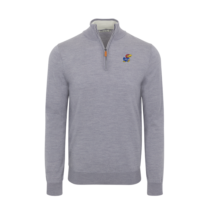 Kansas Grey Melange Cashmere Touch Australian Merino Quarter Zip Sweater