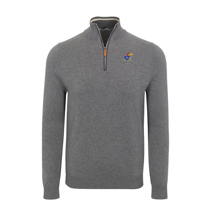 Kansas Grey with Grey Trim Luxury Touch Cotton and Cashmere Quarter Zip Sweater