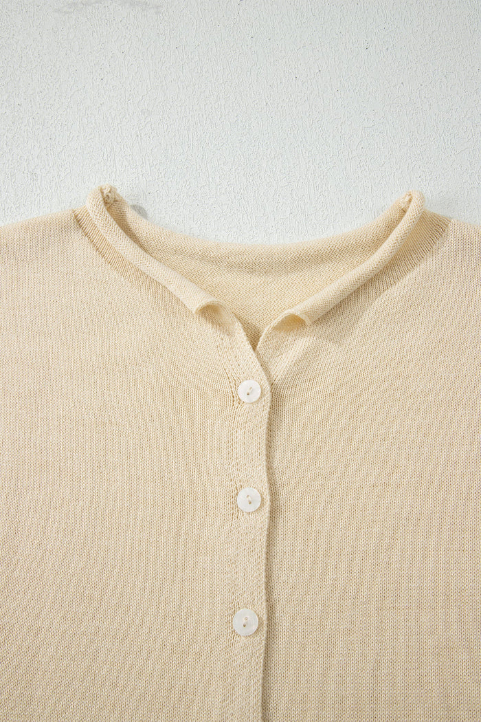 Kiara Buttoned Front Rolled Hem Cap Sleeve Sweater Top