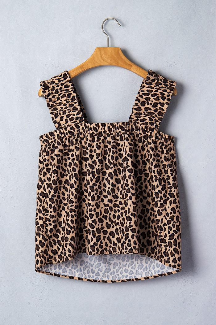 Leopard Frilled Square Neck Tank Top