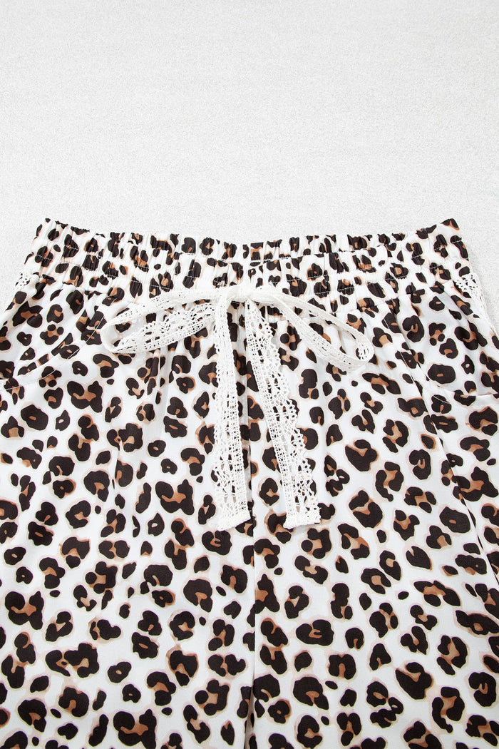 Leopard Lace Side Stripe Elastic Waist Jogger Pants