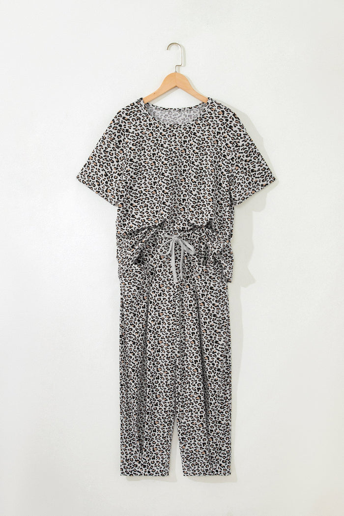 Leopard Loose Tee & Drawstring Waist Pants Set