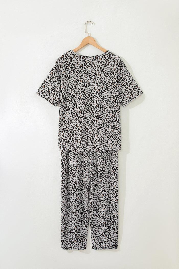 Leopard Loose Tee & Drawstring Waist Pants Set