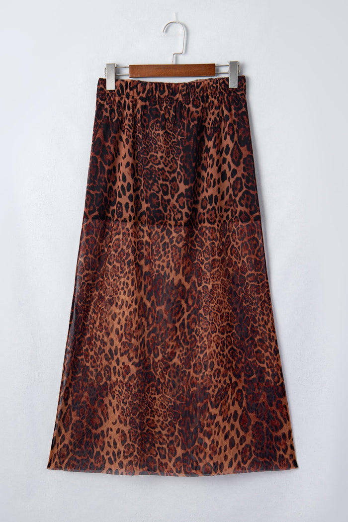 Leopard Mesh Sheer Maxi Skirt