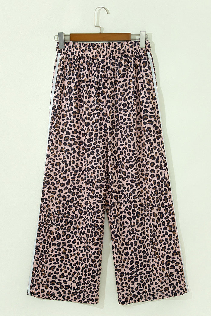 Leopard Side Stripe Wide Leg Pants