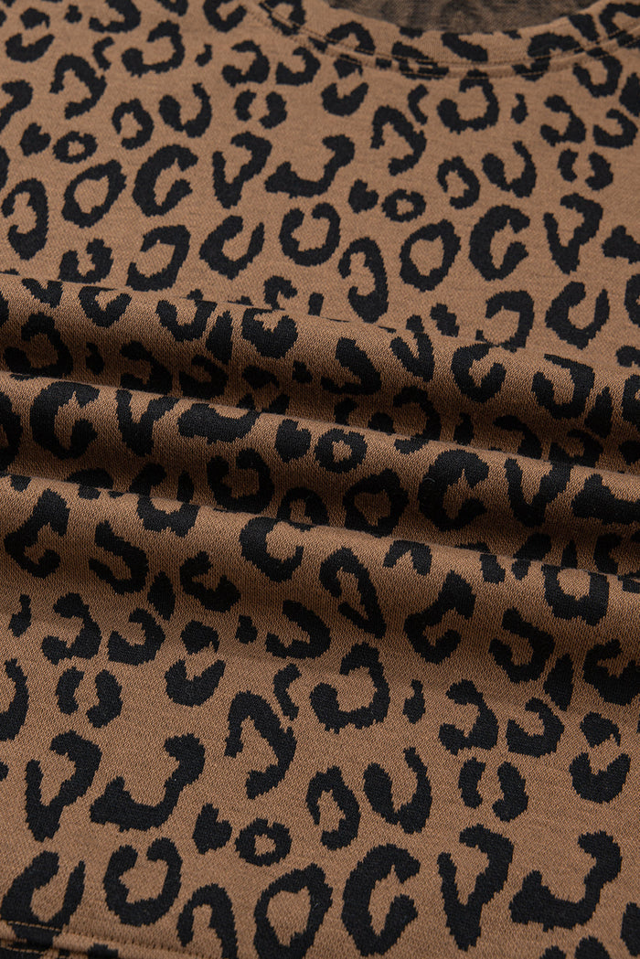 Leopard Varsity Stripe Trim Top & Drawstring Pants Set