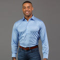 Long Sleeve Semi-Spread Collar Polo Light Blue Micro Gingham