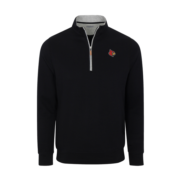 Louisville Heather Cloud Cotton Quarter Zip Pullover Black with Light Grey Trim