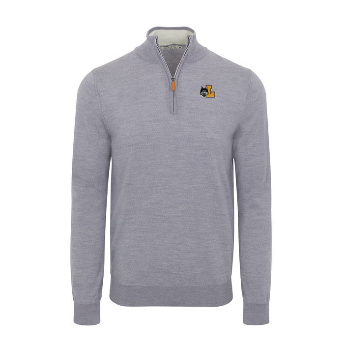 Loyola Chicago Grey Melange Cashmere Touch Australian Merino Quarter Zip Sweater