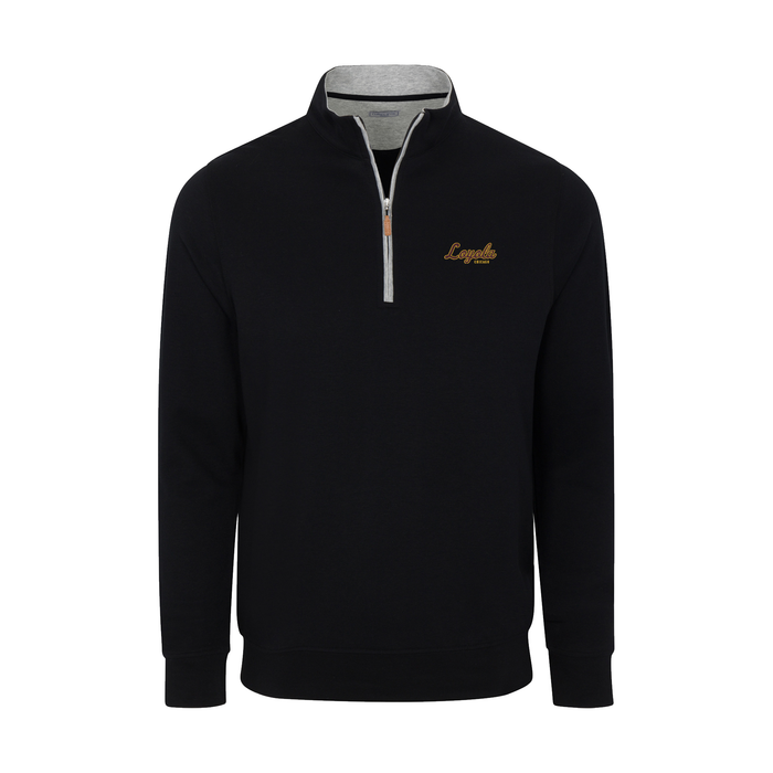 Loyola Chicago Heather Cloud Cotton Quarter Zip Pullover Black with Light Grey Trim