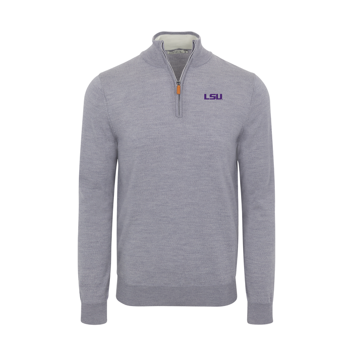 LSU Grey Melange Cashmere Touch Australian Merino Quarter Zip Sweater