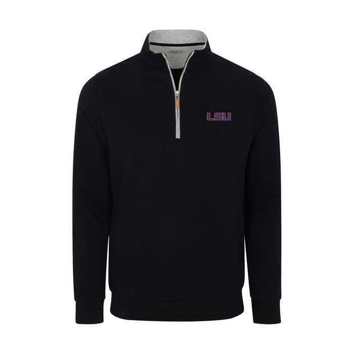 LSU Heather Cloud Cotton Quarter Zip Pullover Black with Light Grey Trim