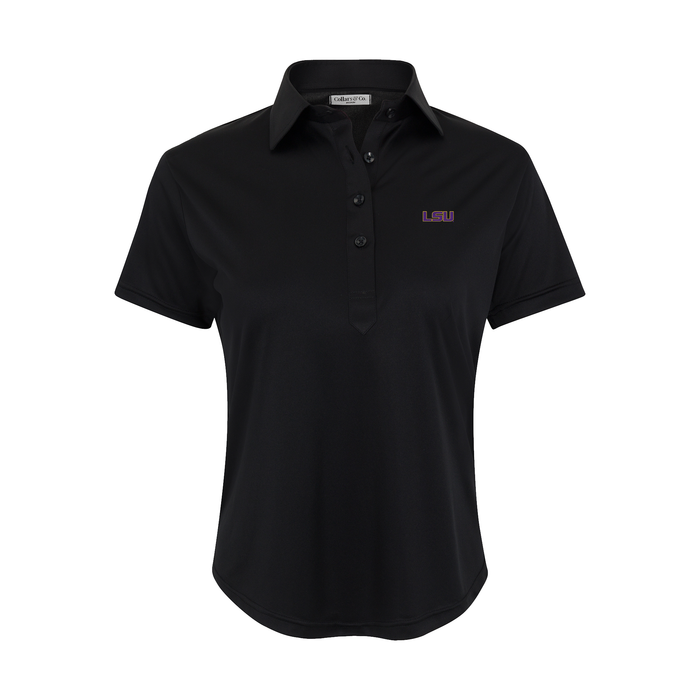LSU Women's Cap Sleeve Semi Spread Polo Black