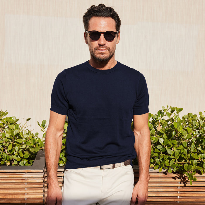 Maranello Mid-Weight Cotton & Silk Tee Navy