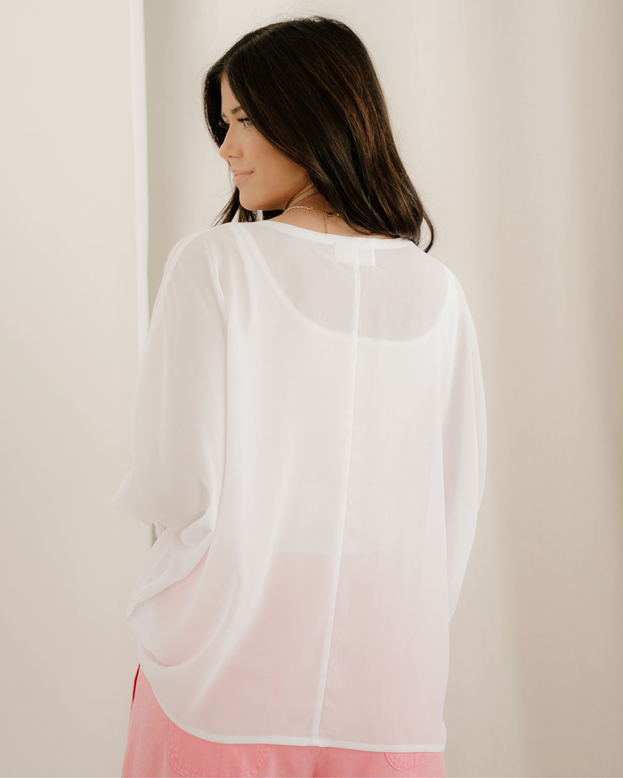Marley Smocked Cuffs Semi Sheer Long Sleeve Dolman Blouse