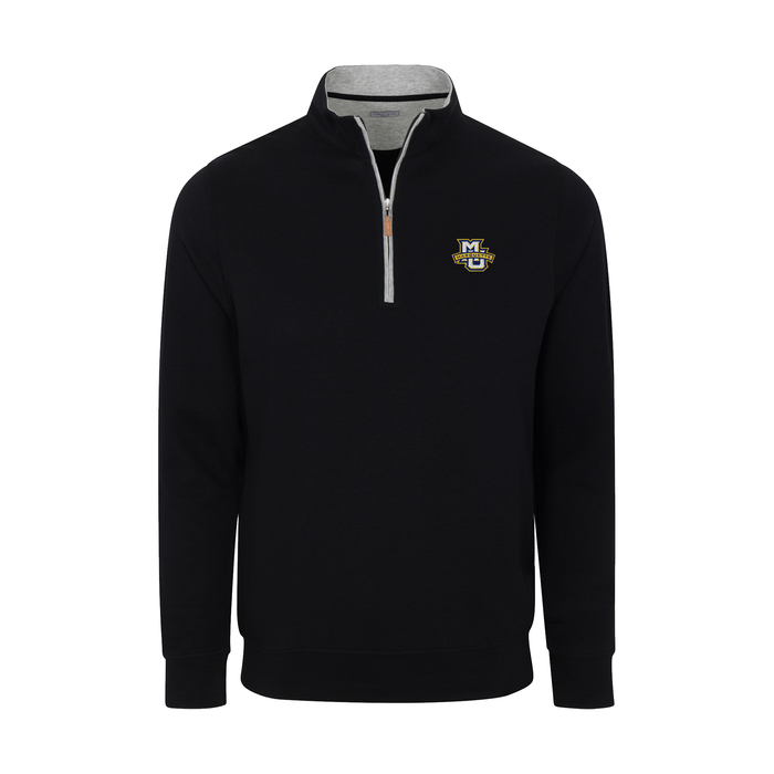 Marquette Heather Cloud Cotton Quarter Zip Pullover Black with Light Grey Trim