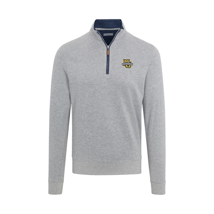 Marquette Heather Cloud Cotton Quarter Zip Pullover Light Grey with Navy Trim