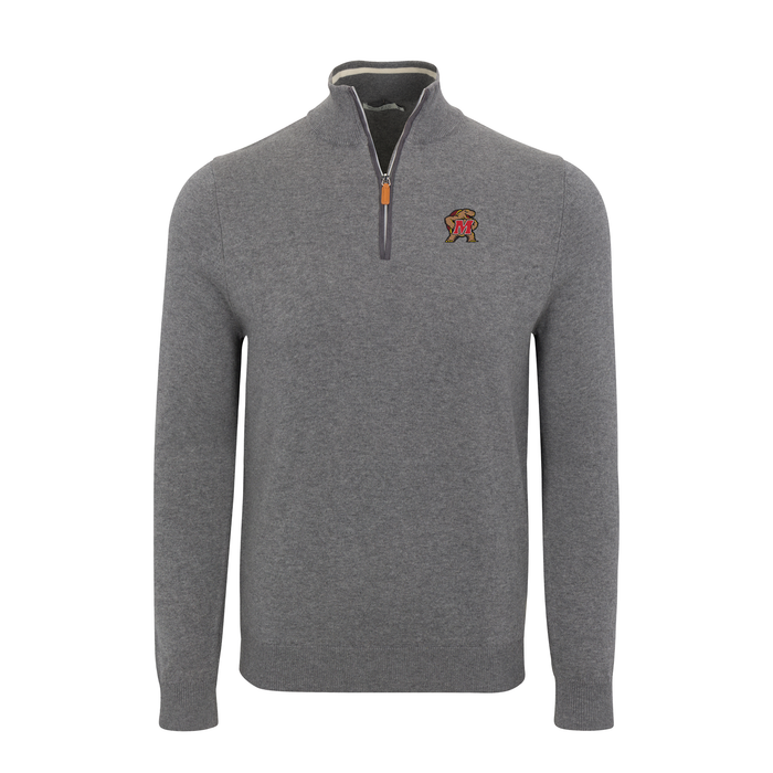 Maryland Grey with Grey Trim Luxury Touch Cotton and Cashmere Quarter Zip Sweater