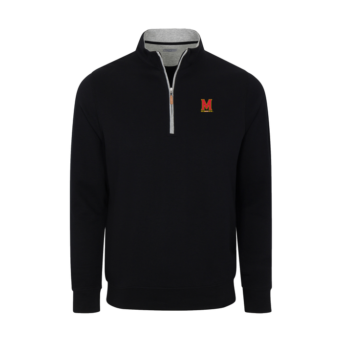 Maryland Heather Cloud Cotton Quarter Zip Pullover Black with Light Grey Trim