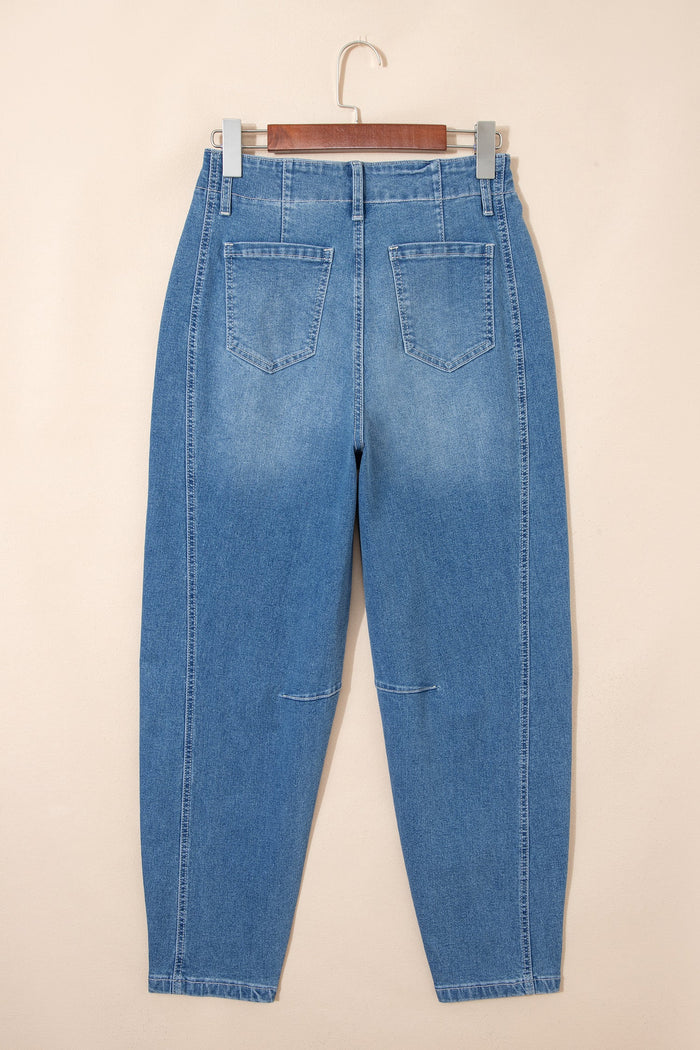 Medium Wash Denim High Waist Barrel Leg Jeans