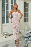 Mesh Sequin Strapless Elegant Prom Dress