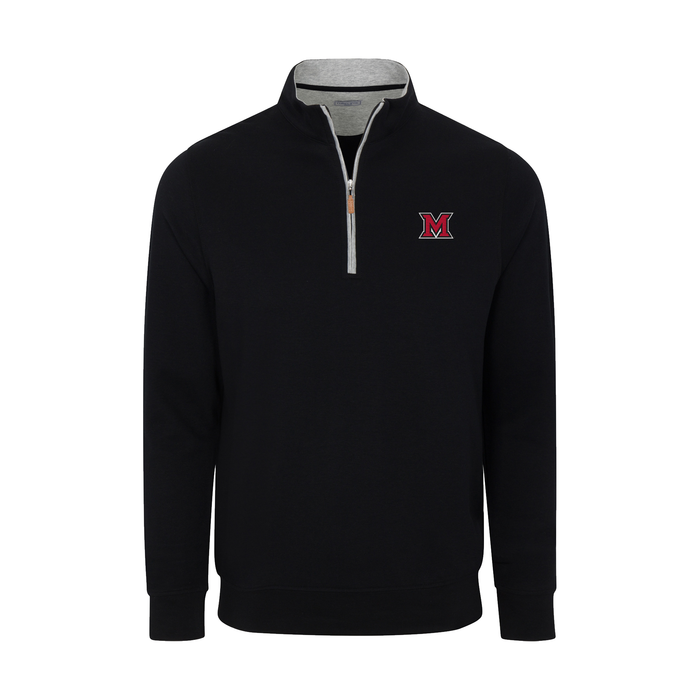 Miami Ohio Heather Cloud Cotton Quarter Zip Pullover Black with Light Grey Trim