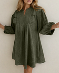 Micah Scallop Detail Pleated Corduroy Mini Dress - Green