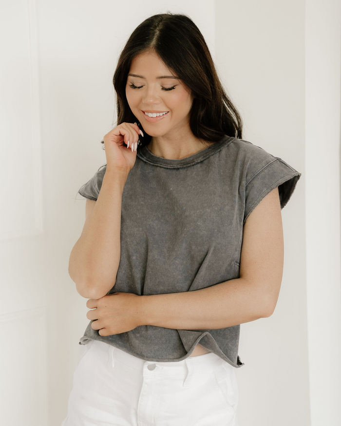 Mineral Wash Boxy Fit Cotton Tank Top - Gray