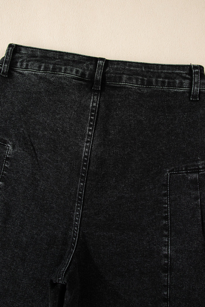 Mineral Wash Pleated Wide Leg Denim Pants