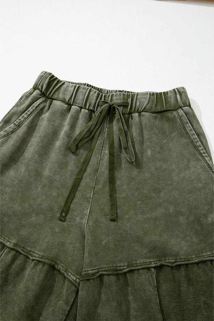 Mineral Wash Tiered Drawstring Wide Leg Pants