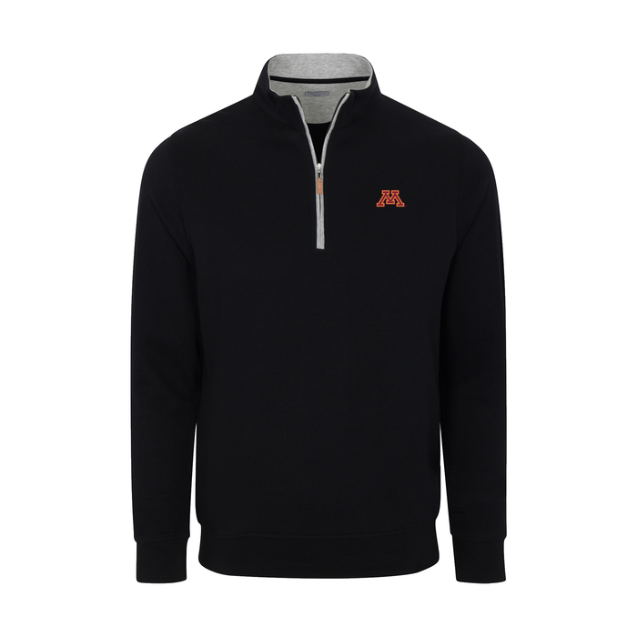 Minnesota Heather Cloud Cotton Quarter Zip Pullover Black with Light Grey Trim