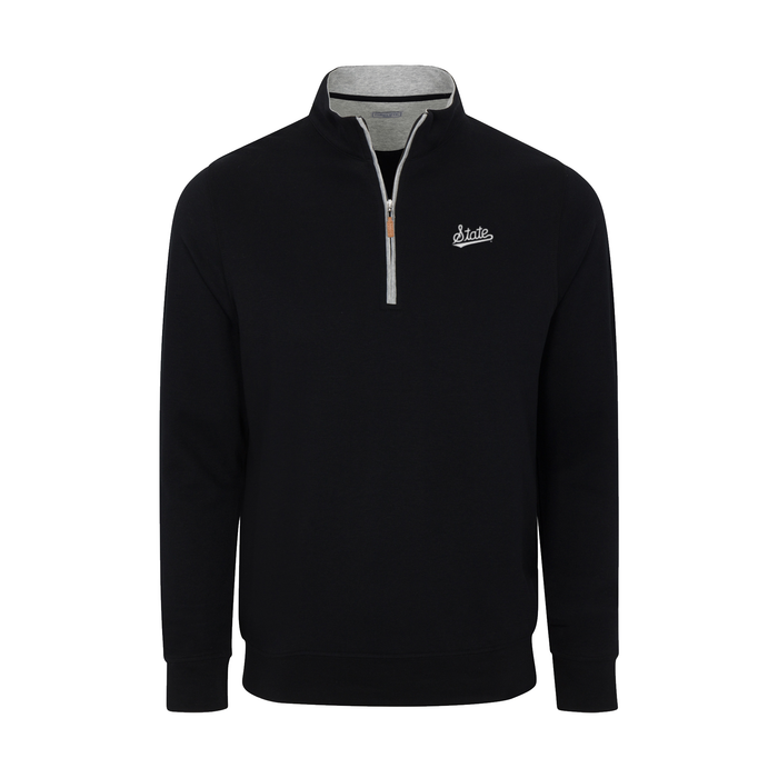 Mississippi State Heather Cloud Cotton Quarter Zip Pullover Black with Light Grey Trim